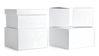 Several plain white cardboard boxes arranged