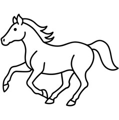 Dynamic black and white illustration of a horse galloping across a field