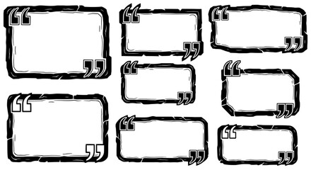 Obraz premium Set of nine hand-drawn quote box templates with a rustic stone texture. Grunge-style frames with quotation marks, perfect for testimonials and reviews.