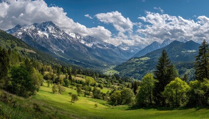 Fototapeta premium Panoramic alpine valley scene