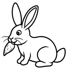 Black and white line art of a rabbit eating a carrot