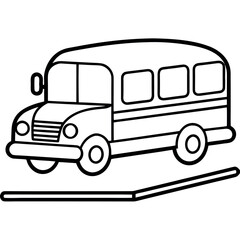 Black and white school bus driving on a road illustration
