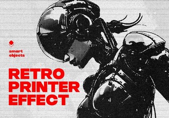 Retro Printer Design Effect Mockup