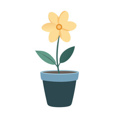 Soft Yellow Flower in Blue Pot Icon: Aesthetic Houseplant for Decor