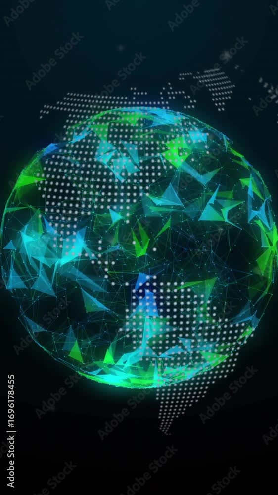 Poster animation of network of connections with globe on black background