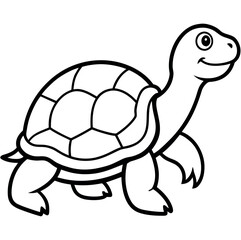 Simple black and white line art illustration of a turtle walking slowly
