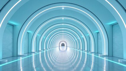 Obraz premium “Futuristic Tunnel with Illuminated Arches – Concept of Technology, Innovation, and Digital Transformation”