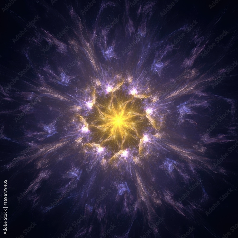 Poster abstract starburst explosion pattern with golden center on transparent background