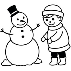Children happily building a snowman in a winter scene