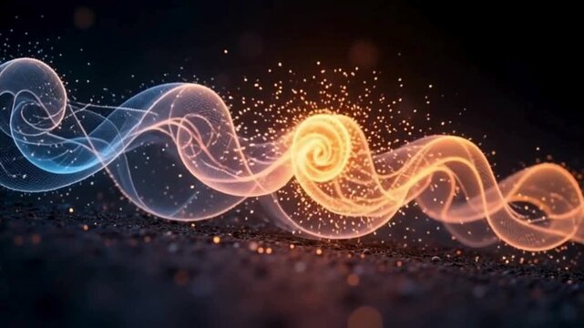 Particle streams forming dynamic seamless spiral abstrac