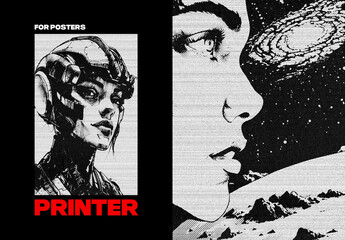 Retro Printer Design Poster Effect Mockup