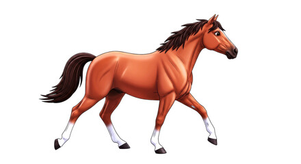 majestic chestnut horse 3d model galloping animation for games and films, isolated on transparent background