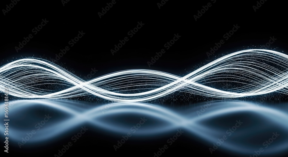 Poster abstract wavy luminous lines with reflections on transparent background design