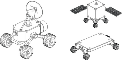 Innovative futuristic space exploration rover design, advanced planetary robot concept, autonomous lunar and Mars vehicle with solar panels, high-tech space probe wheels
