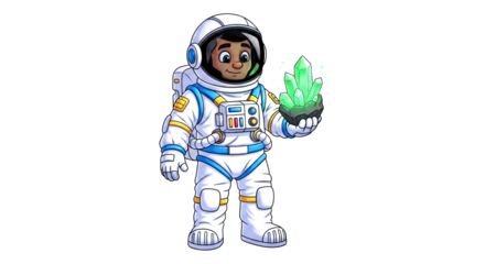 young astronauts discovery a 3d model of joyful space exploration, isolated on transparent background