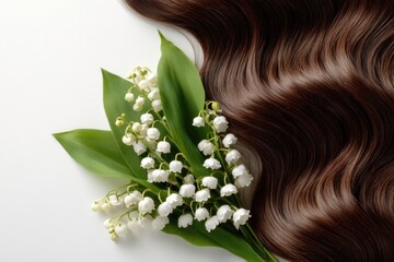 Naklejka premium Luxurious brown hair and lily of the valley