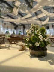 Indian wedding mandap decor yellow and white flowers