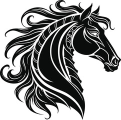 Fototapeta premium Stylized Horse Head Silhouette Vector, Elegant Horse Profile Outline Illustration, Majestic Horse Head Graphic Design, Minimalist Equine Silhouette Artwork