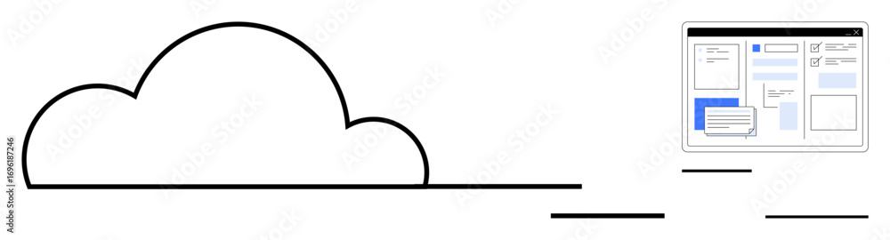 Aufkleber cloud outline linked to a web interface, symbolizing data storage, file sharing, remote work, or net