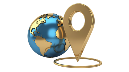Golden globe with location pin global navigation concept
