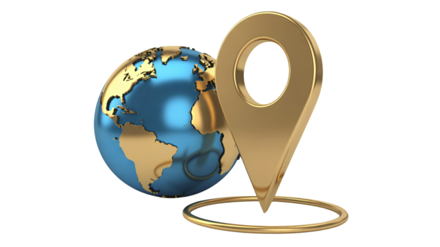 Golden globe with location pin global navigation concept
