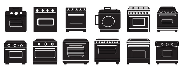 Oven and Stove Silhouette Icon Set &ndash; Kitchen Appliance Vectors. Cooking Appliance Vector Icons.