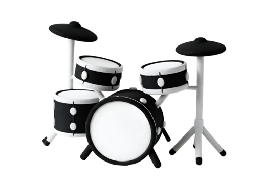 Black and White Drum Kit: Music Instrument on white background