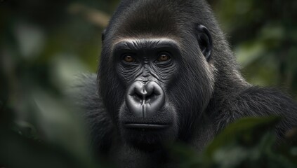 Obraz premium Detailed close-up of a gorilla's face in its natural habitat