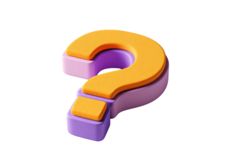 3D question mark symbol, layered in orange and purple