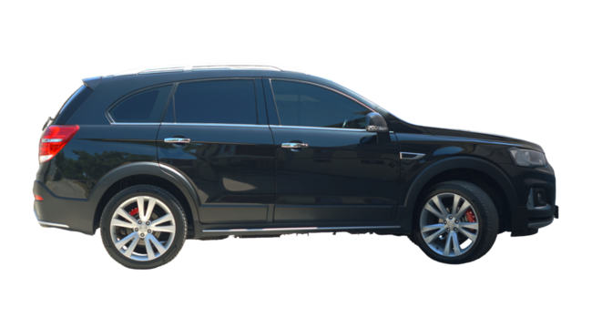 A modern black car shines on a white background