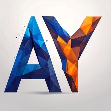 Two-letter monogram, AY, stylized with vibrant blue and orange polygon shapes, creating a 3D effect