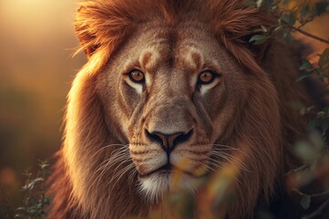 Fototapeta premium A detailed shot of a lion's face.