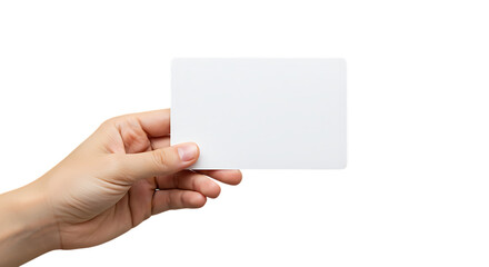 Obraz premium Hand holding a blank white square card for text or design on a black background isolated on white background