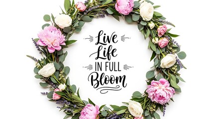Embrace life's beauty and positivity with a vibrant floral wreath celebrating the joy of living fully in bloom