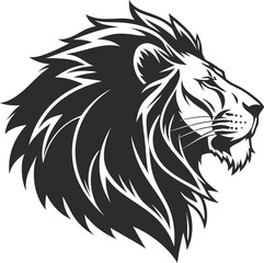 Stylized Lion Head Silhouette Vector, Majestic Lion Profile Outline Illustration, Bold Lion Head Graphic Design, Regal Feline Silhouette Artwork