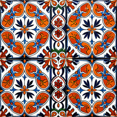 Seamless Ceramic Tile Pattern with Geometric and Floral Motifs