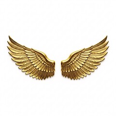 Obraz premium Carved golden wings with feathers, spread out, isolated on a white