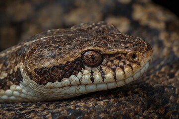 Fototapeta premium Detailed view of a serpent's head and upper body showing textured scales up close