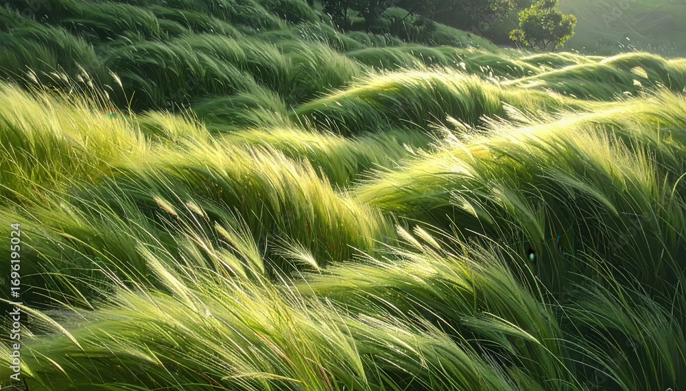 Poster a soft and lush field of grass bathed in natural light creating a perfect backdrop for tranquility a