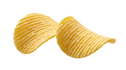 Crispy ridged potato chips snack food close up delicious texture