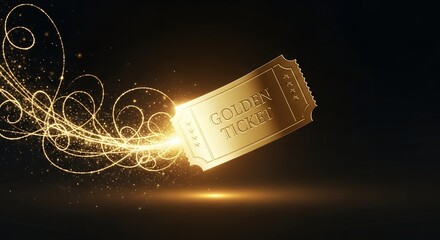 Golden Ticket with Magical Sparkle Trail Luxury Event, Award, or VIP Access Concept