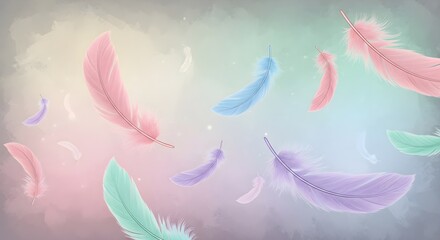 Pastel Feathers Floating Softly Background.