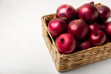 Shallot onion on the kitchen table. onion slice. onion rings. Fresh red Onion. Natural, fresh,...