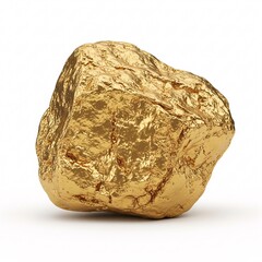 Fototapeta premium A massive golden nugget with an uneven surface, isolated on a white