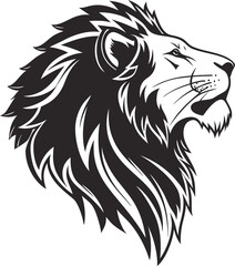 Stylized Lion Head Silhouette Vector, Majestic Lion Profile Outline Illustration, Bold Lion Head Graphic Design, Regal Feline Silhouette Artwork