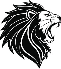 Fototapeta premium Stylized Lion Head Silhouette Vector, Majestic Lion Profile Outline Illustration, Bold Lion Head Graphic Design, Regal Feline Silhouette Artwork