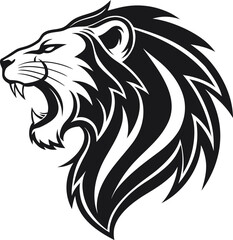 Naklejka premium Stylized Lion Head Silhouette Vector, Majestic Lion Profile Outline Illustration, Bold Lion Head Graphic Design, Regal Feline Silhouette Artwork