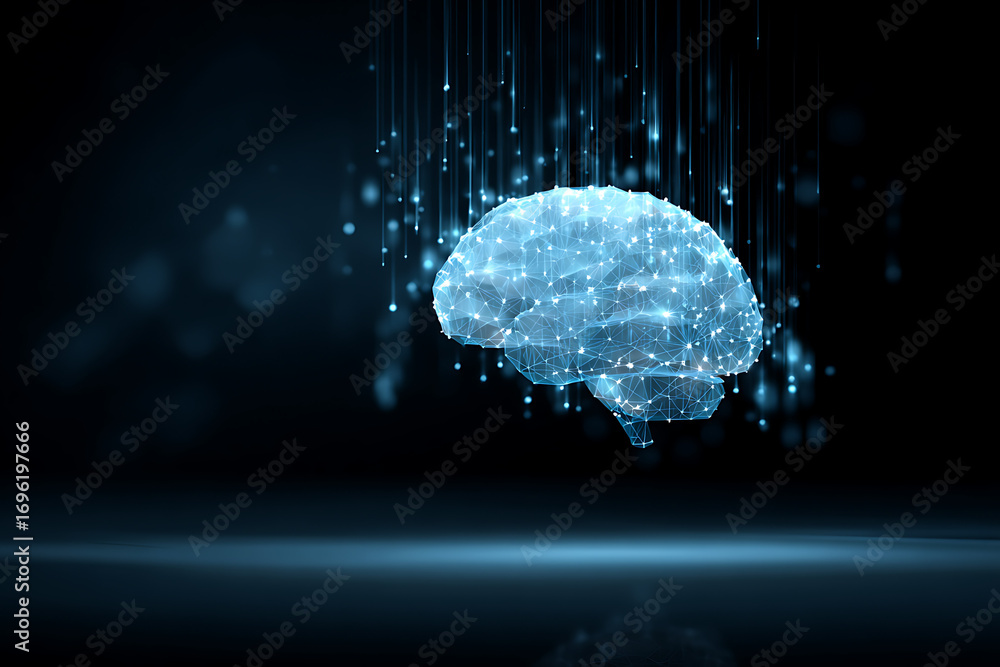 Aufkleber digital brain receiving data stream, artificial intelligence and machine learning