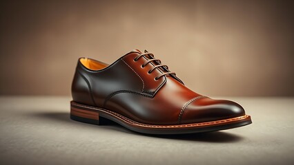 Handmade leather shoes displayed with meticulous craftsmanship on a neutral studio background.