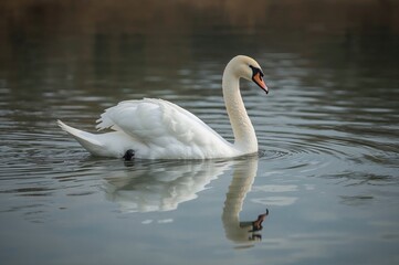 Fototapeta premium A stunning photo of a swan mirrored on the water's surface